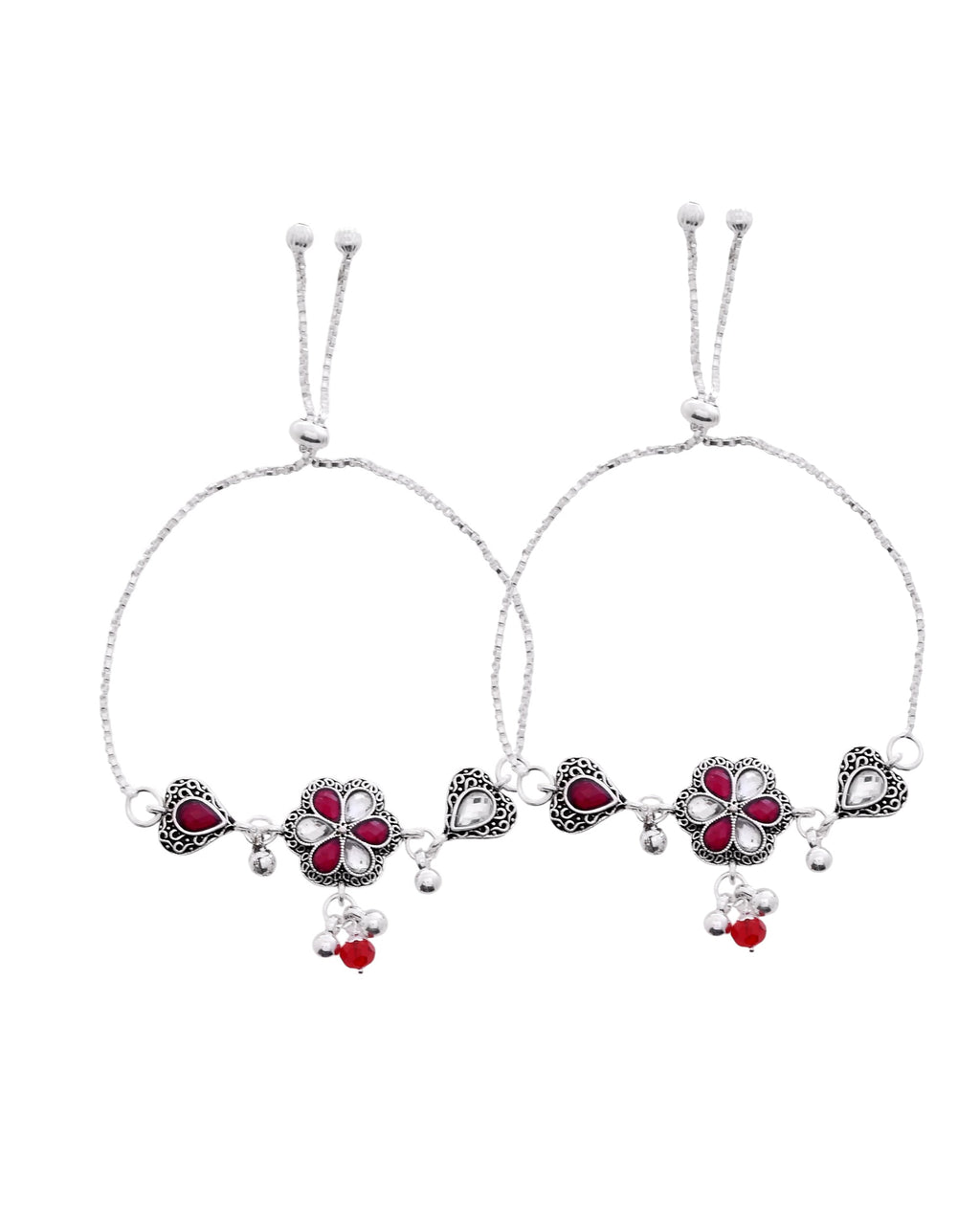 VOJ Set of 2 Silver Plated Floral Meenakari Anklet - Distacart