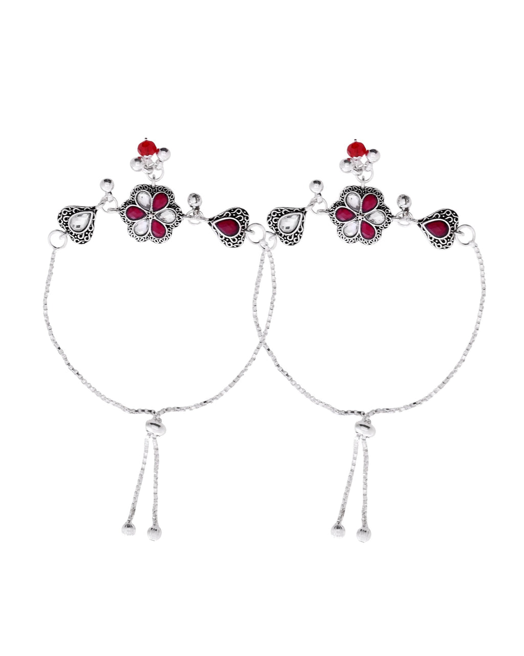 VOJ Set of 2 Silver Plated Floral Meenakari Anklet - Distacart