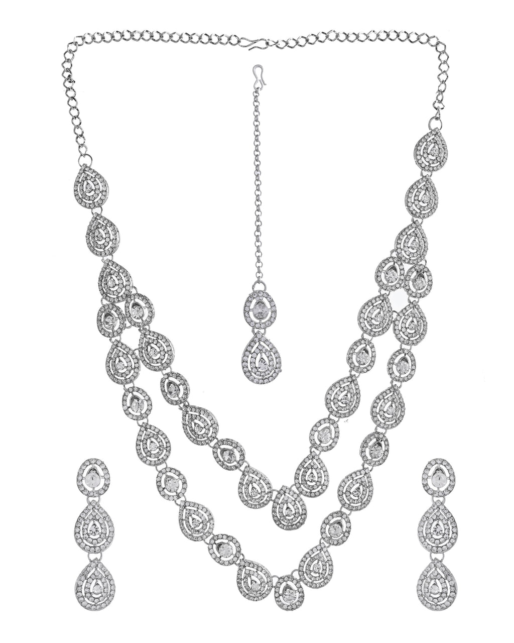 VOJ Sliver Plated American Diamond Studded Jewellery Set