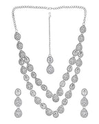 VOJ Sliver Plated American Diamond Studded Jewellery Set