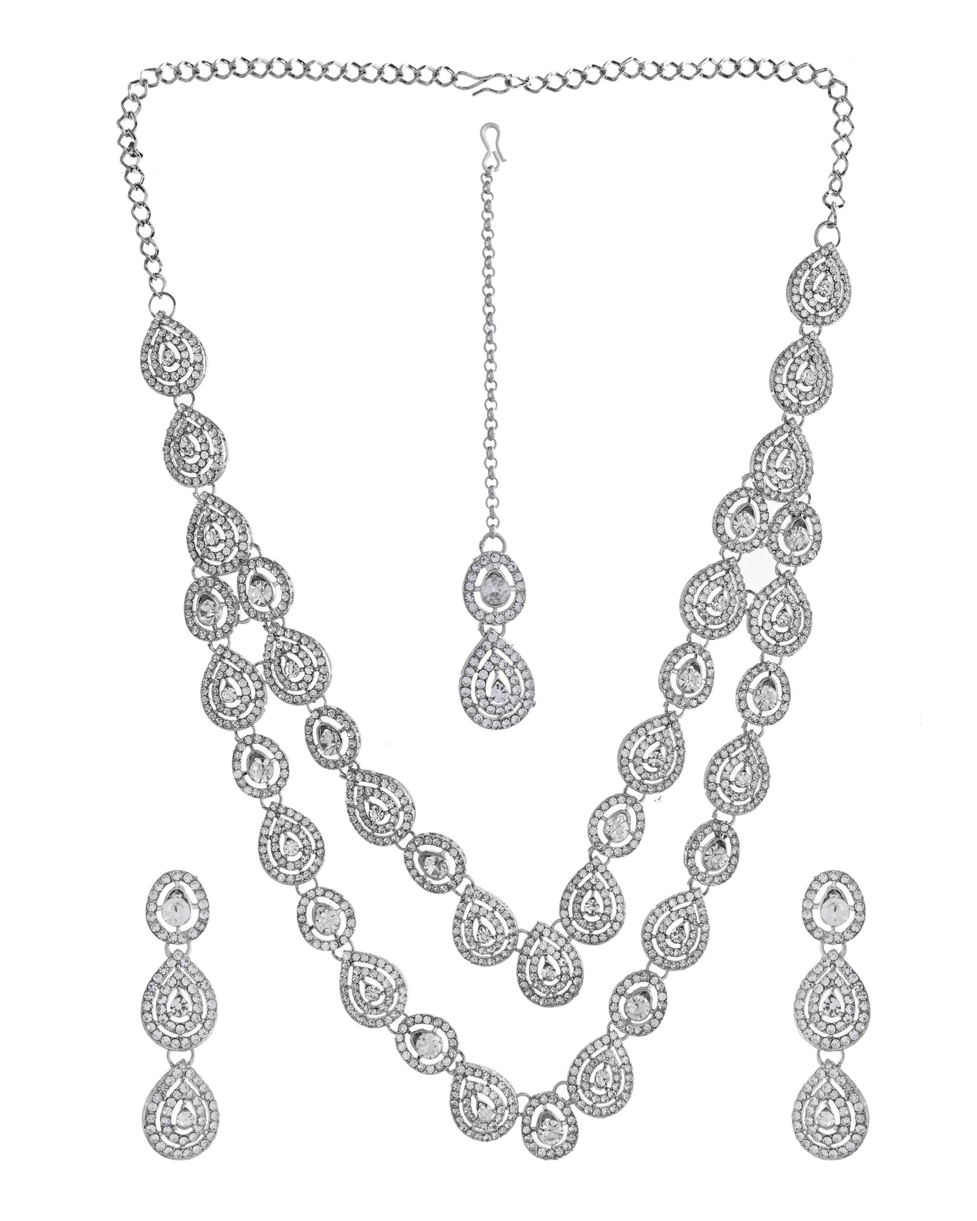 VOJ Sliver Plated American Diamond Studded Jewellery Set