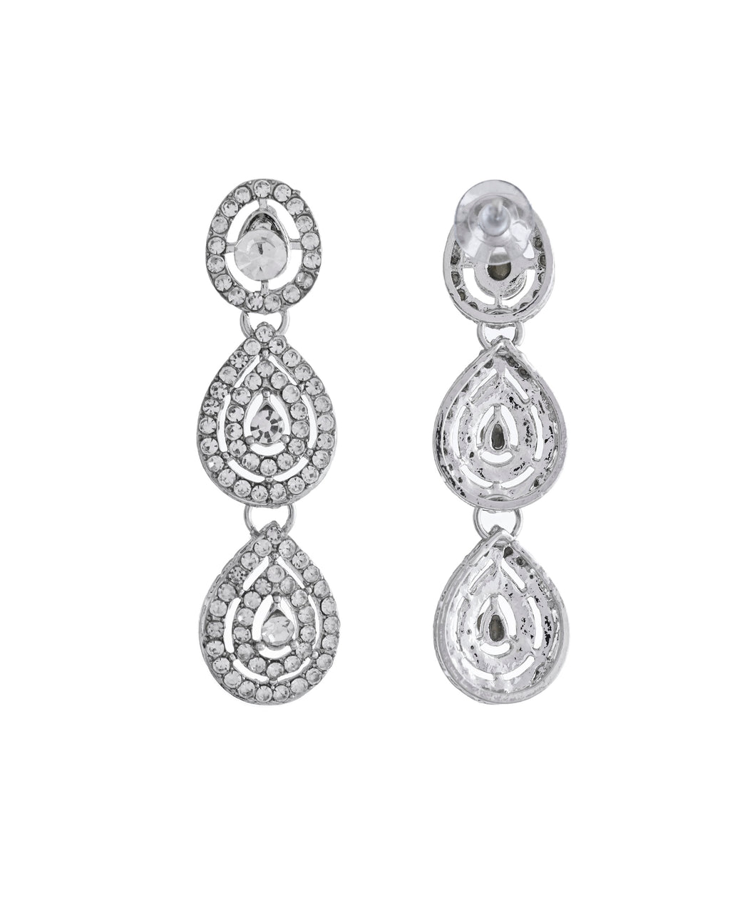 VOJ Sliver Plated American Diamond Studded Jewellery Set