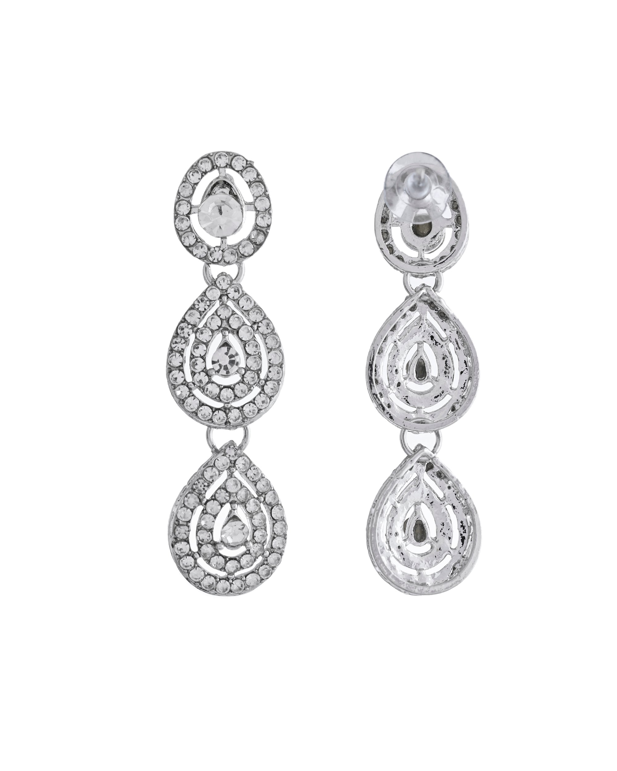 VOJ Sliver Plated American Diamond Studded Jewellery Set