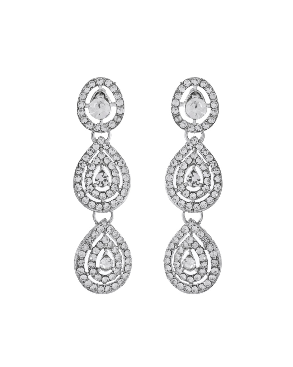 VOJ Sliver Plated American Diamond Studded Jewellery Set