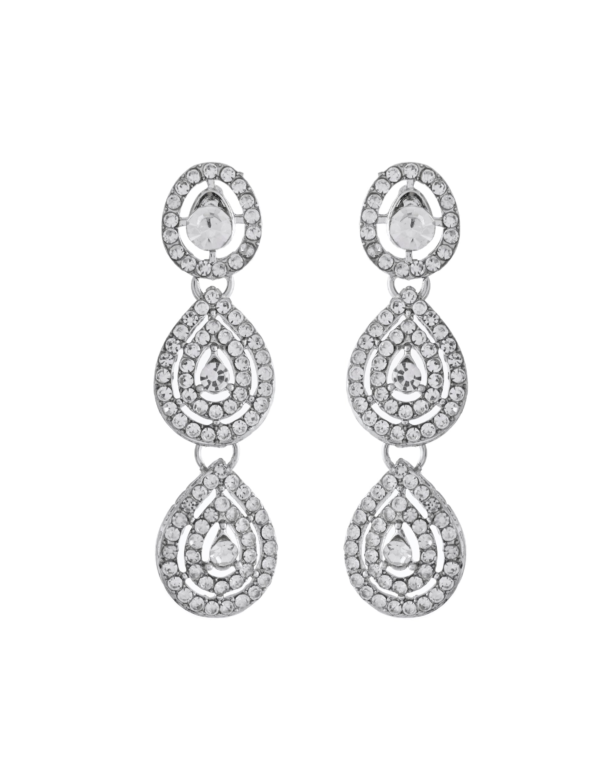 VOJ Sliver Plated American Diamond Studded Jewellery Set