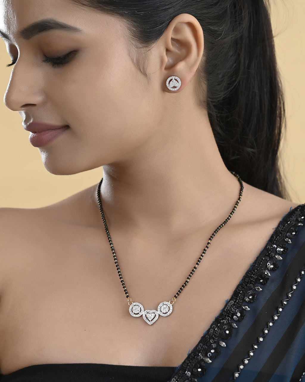 VOJ Gold Toned AD Stone Studded Heart Shape MangalSutra Set - Distacart