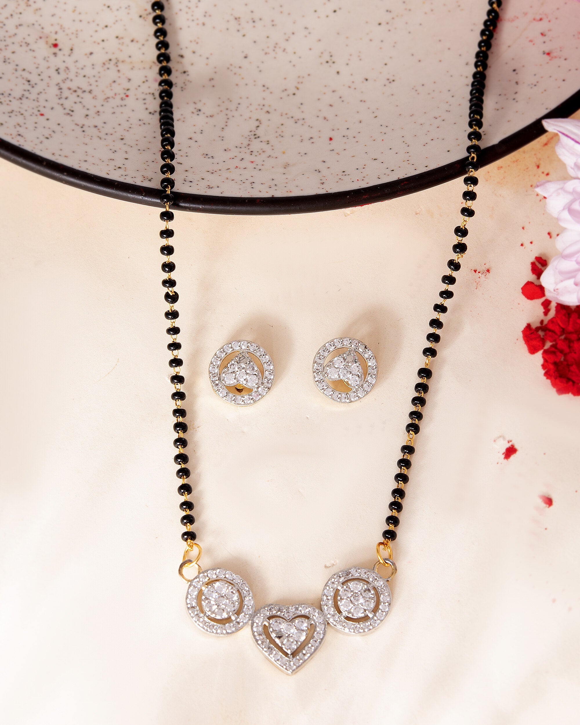 VOJ Gold Toned AD Stone Studded Heart Shape MangalSutra Set - Distacart