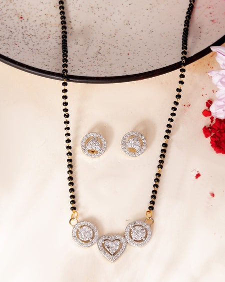 VOJ Gold Toned AD Stone Studded Heart Shape MangalSutra Set