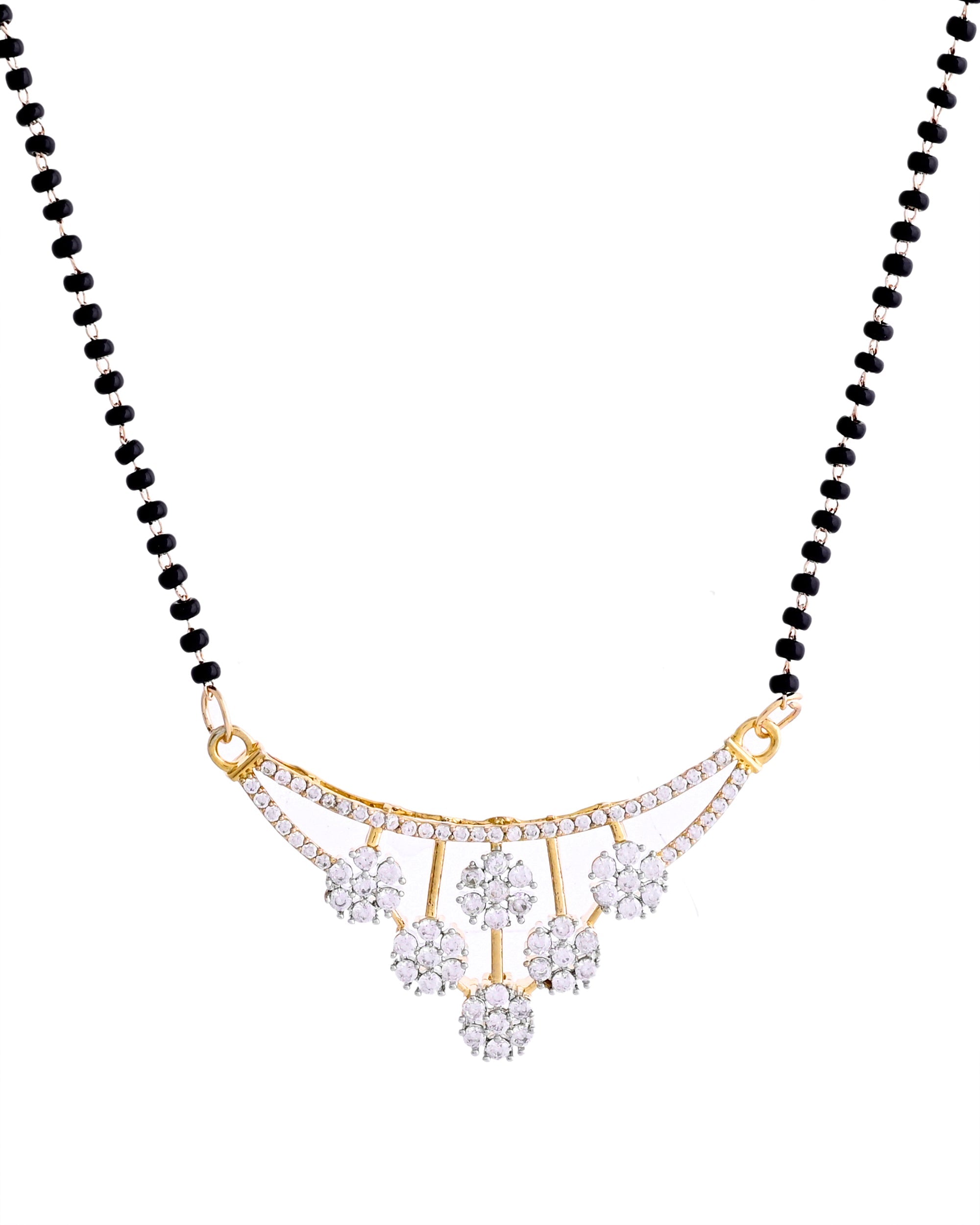 VOJ Gold Toned AD Stone Studded Floral MangalSutra Set - Distacart