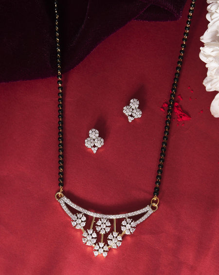 VOJ Gold Toned AD Stone Studded Floral MangalSutra Set