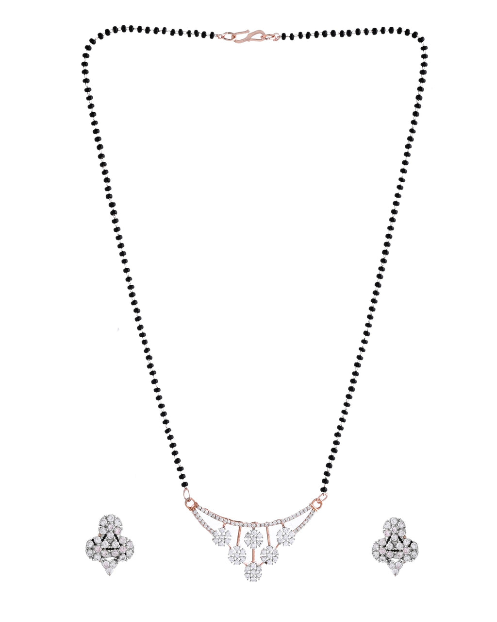 VOJ Rose Gold Toned AD Stone Studded Floral MangalSutra Set - Distacart