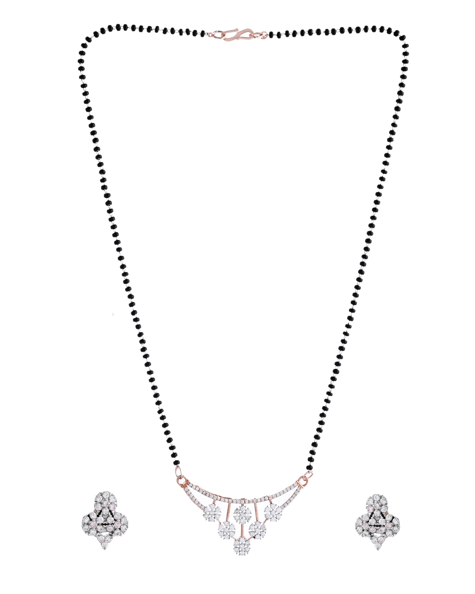 VOJ Rose Gold Toned AD Stone Studded Floral MangalSutra Set - Distacart