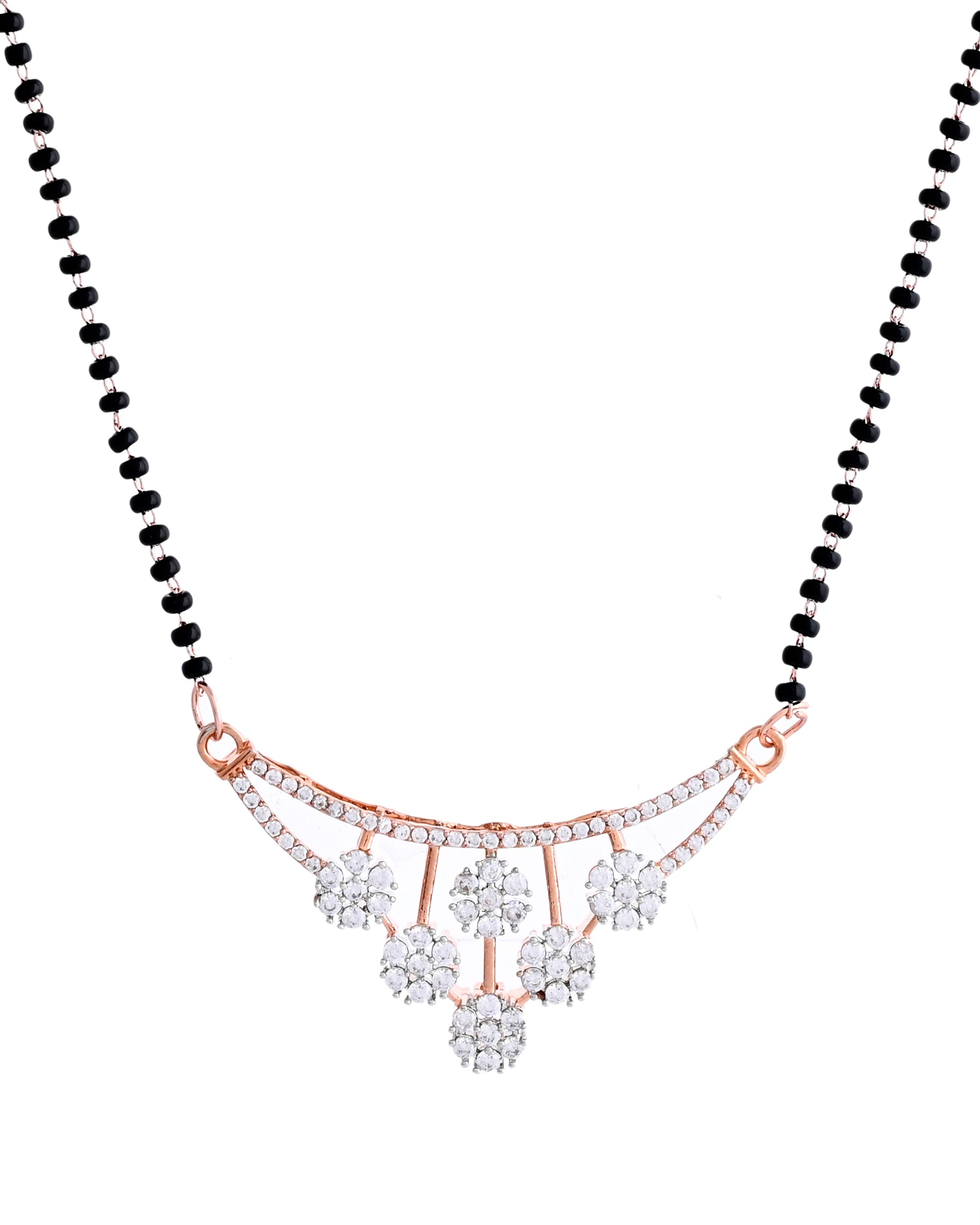 VOJ Rose Gold Toned AD Stone Studded Floral MangalSutra Set - Distacart