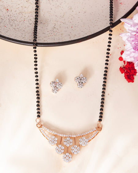 VOJ Rose Gold Toned AD Stone Studded Floral MangalSutra Set