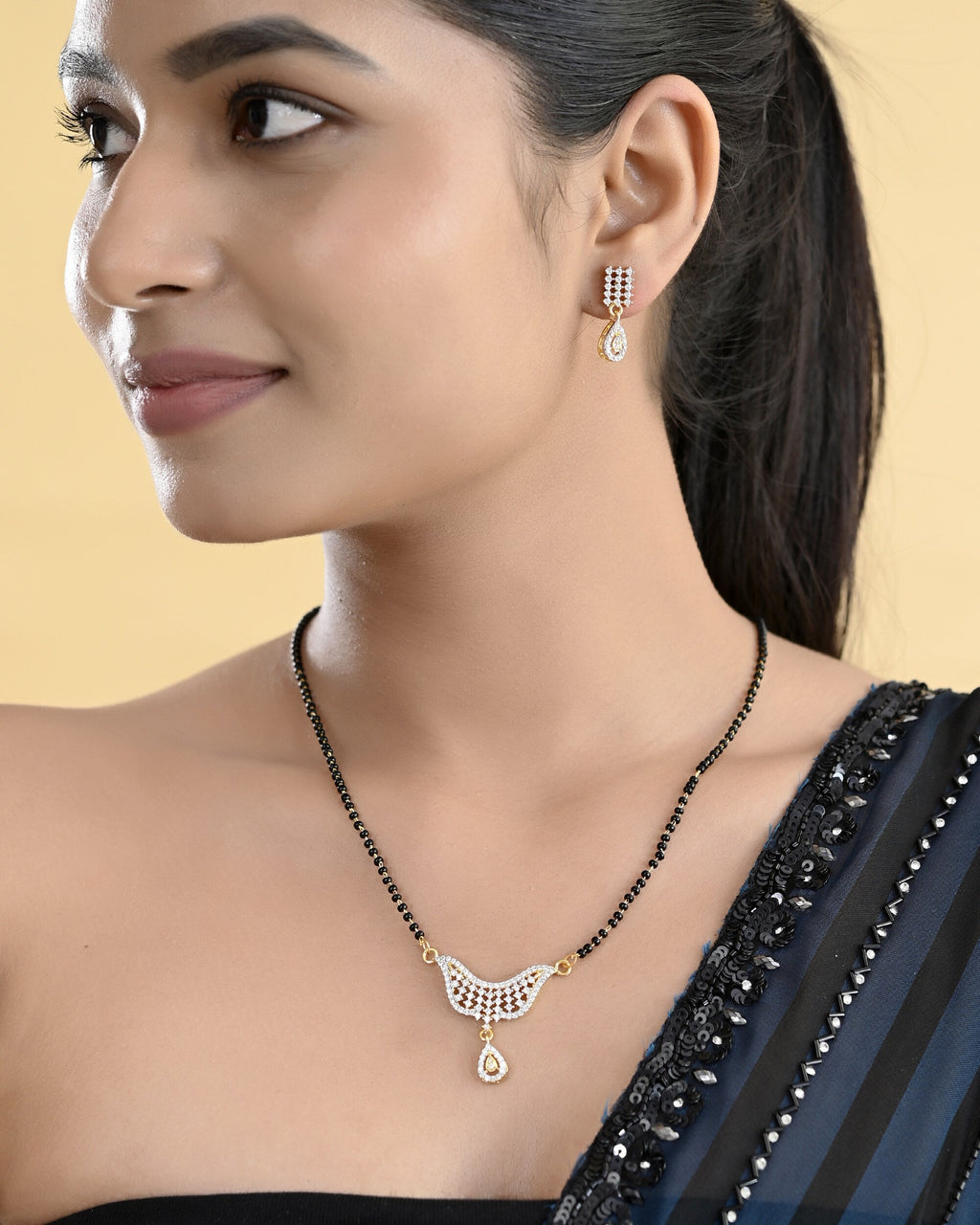 VOJ Gold-Polished Designer AD Mangalsutra Set - Distacart