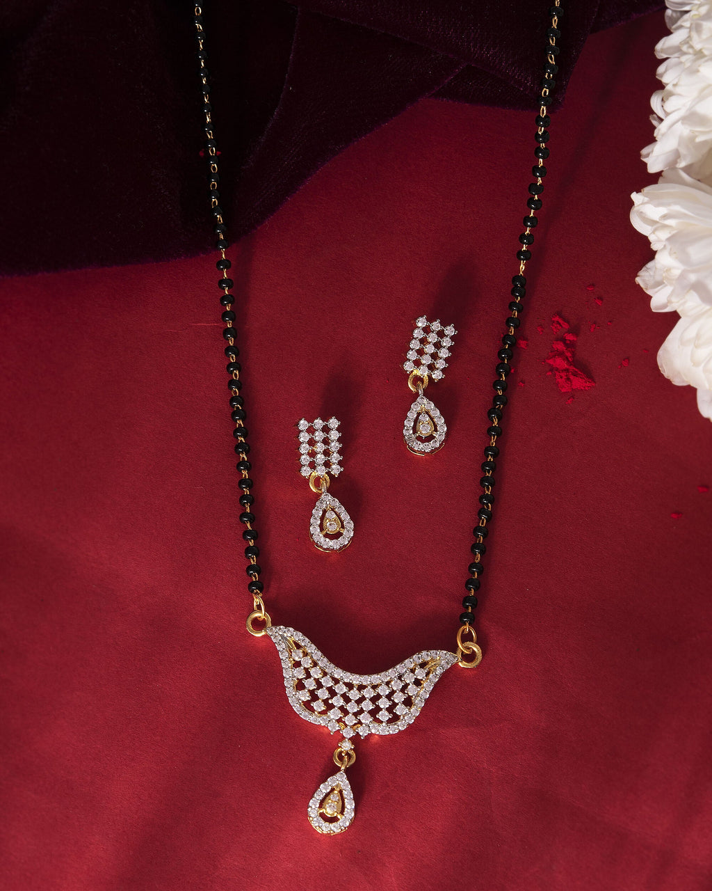 VOJ Gold-Polished Designer AD Mangalsutra Set - Distacart