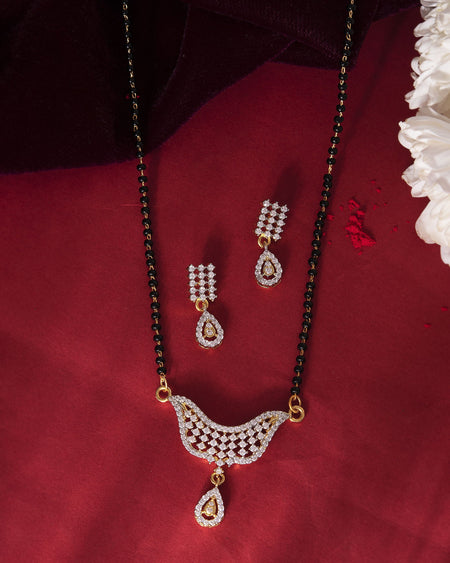 VOJ Gold-Polished Designer AD Mangalsutra Set