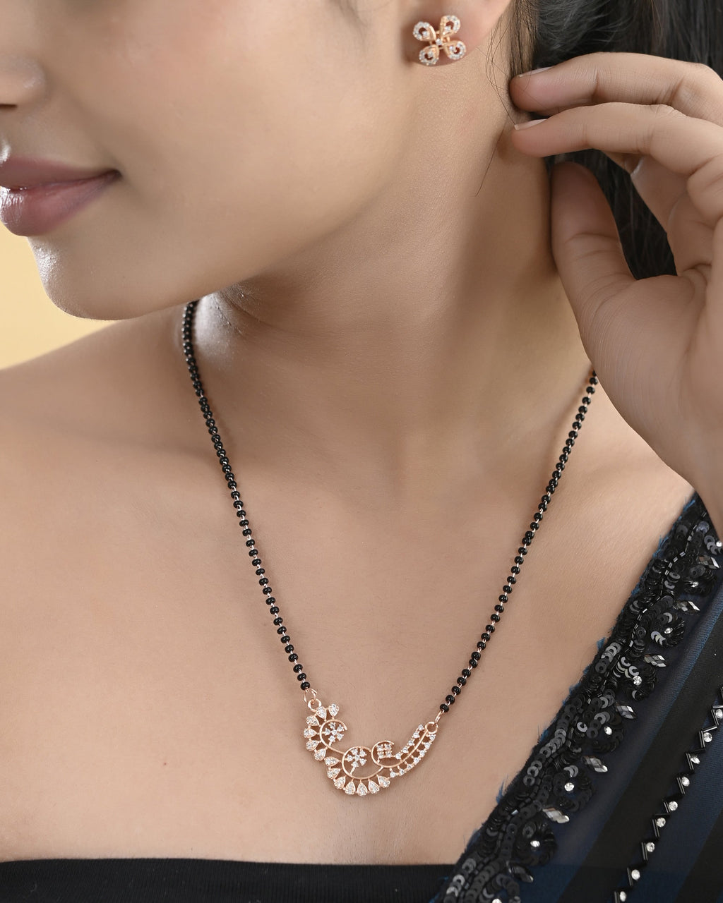 VOJ Rose Gold-Polished Stylish AD Mangalsutra Set - Distacart