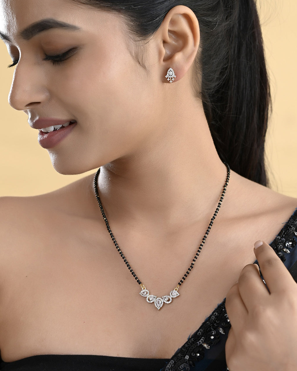 VOJ Gold-Polished Tear Drop Shape AD Mangalsutra Set - Distacart
