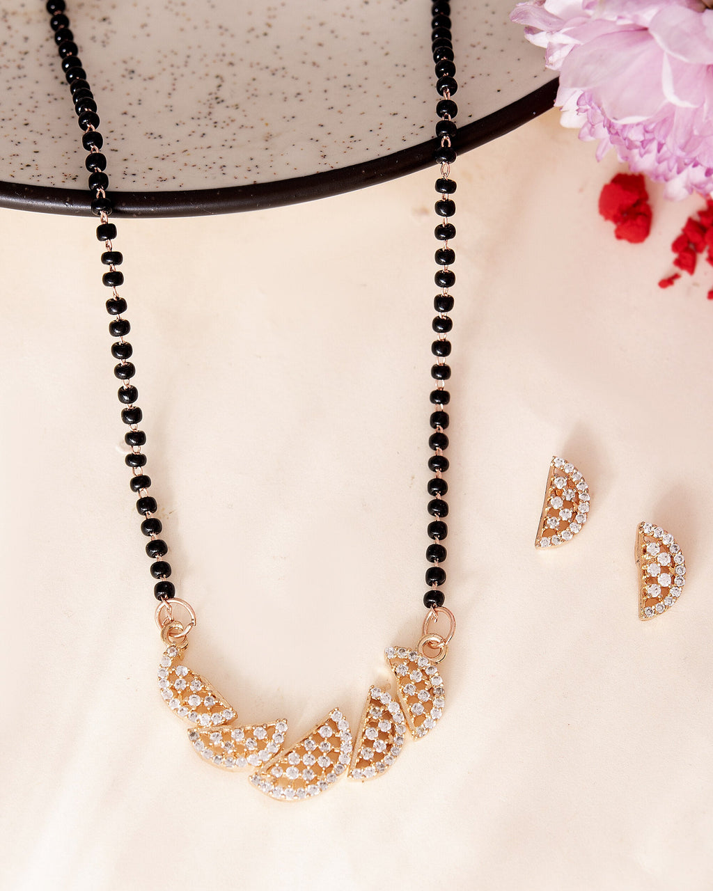 VOJ Rose Gold-Polished Semi Circle Shape AD Mangalsutra Set - Distacart