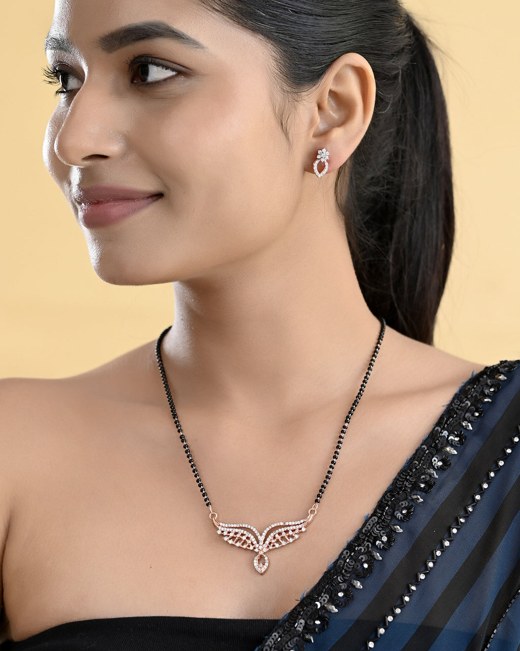 VOJ Rose Gold-Polished Elegent AD Mangalsutra Set - Distacart