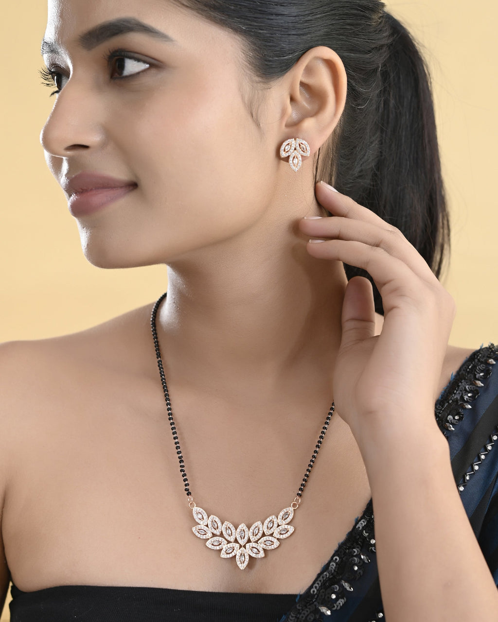 VOJ Gold-Polished Stylish Tear Drop AD Mangalsutra Set - Distacart