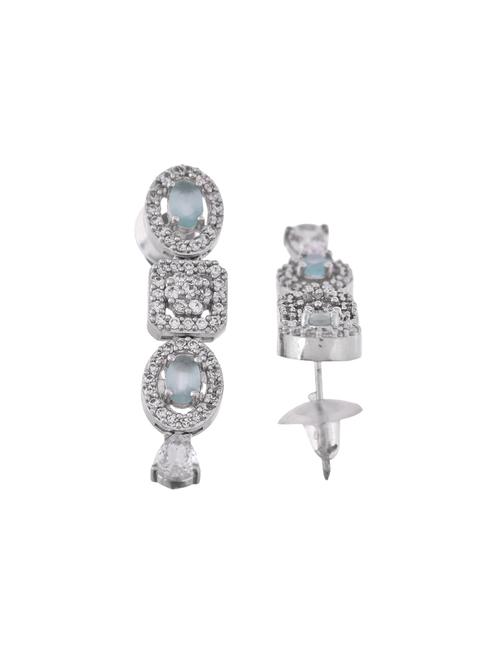 VOJ Silver Plated Mint Green Stone AD Jewellery Set