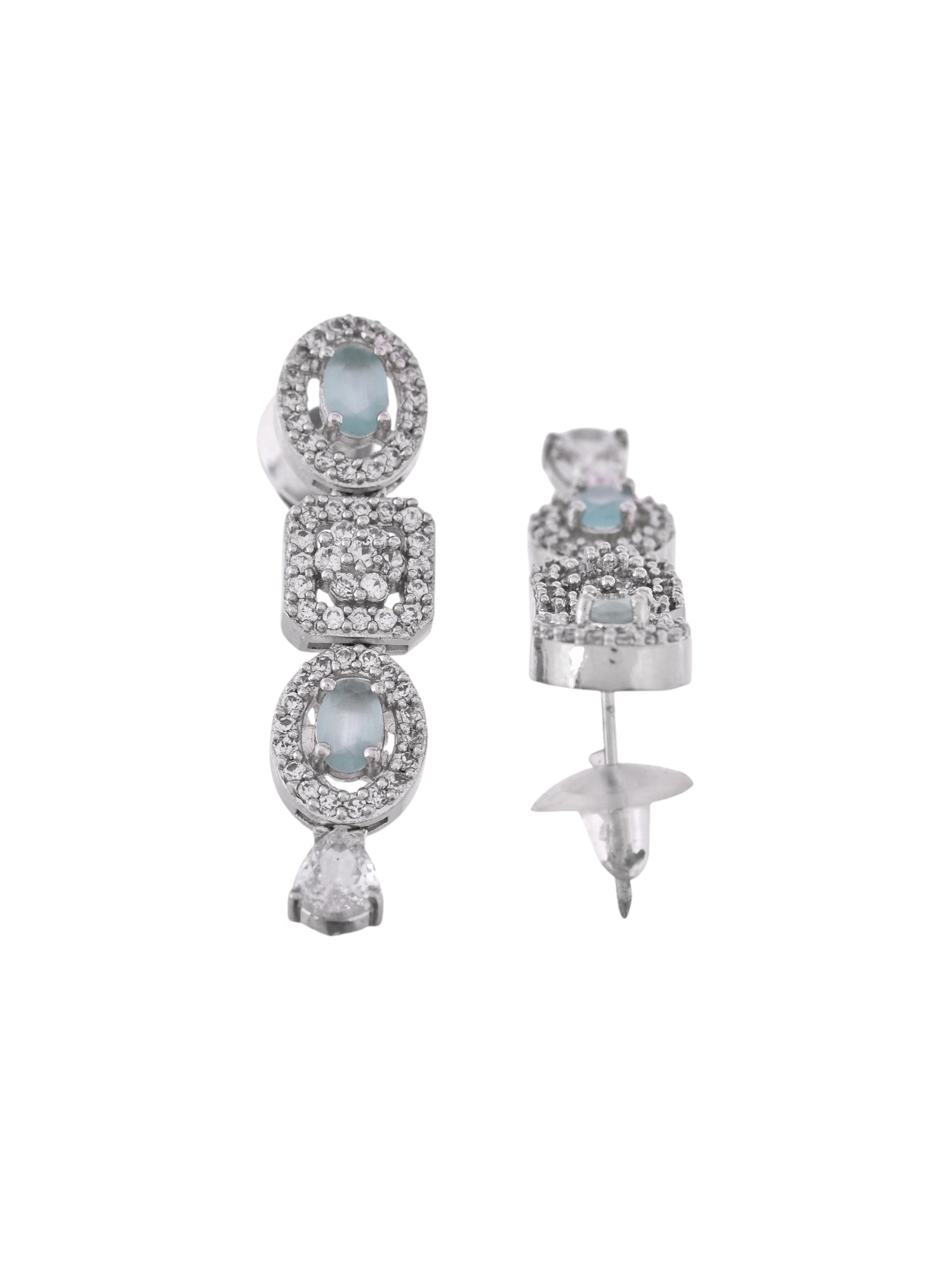 VOJ Silver Plated Mint Green Stone AD Jewellery Set