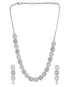 VOJ Silver Plated Mint Green Stone AD Jewellery Set
