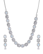 VOJ Silver Plated Mint Green Stone AD Jewellery Set