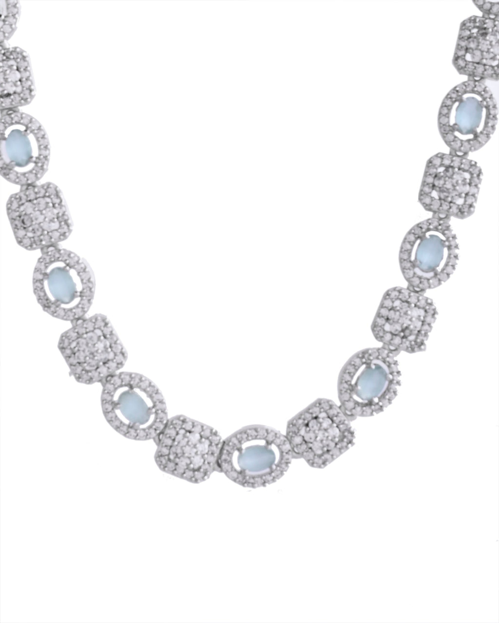 VOJ Silver Plated Mint Green Stone AD Jewellery Set