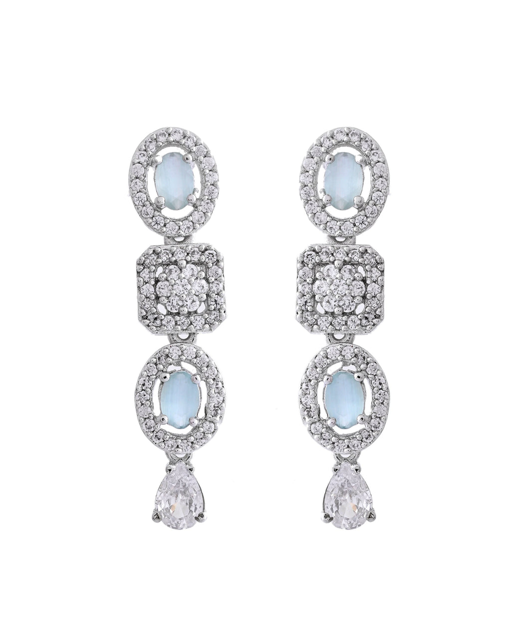 VOJ Silver Plated Mint Green Stone AD Jewellery Set