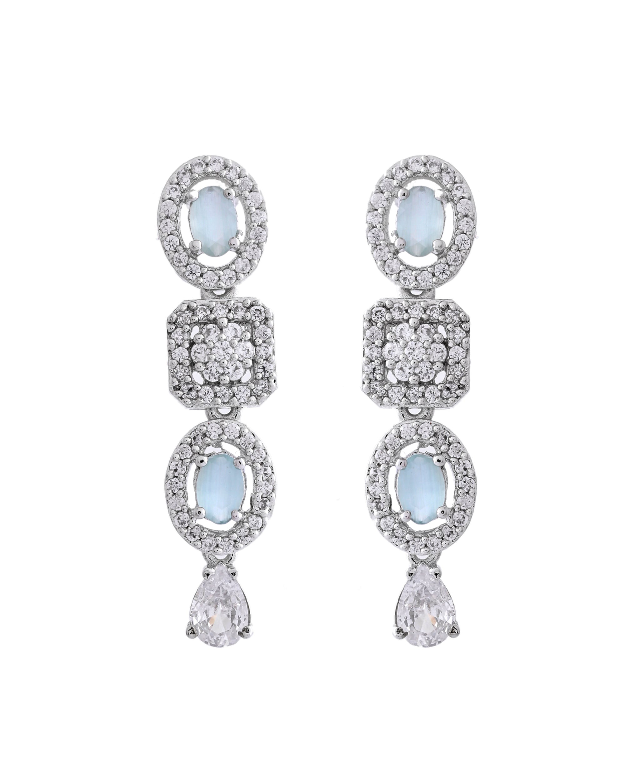 VOJ Silver Plated Mint Green Stone AD Jewellery Set