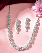 VOJ Silver Plated Mint Green Stone AD Jewellery Set