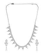 VOJ Silver Plated Mint Green Stone AD Necklace And Earrings Set