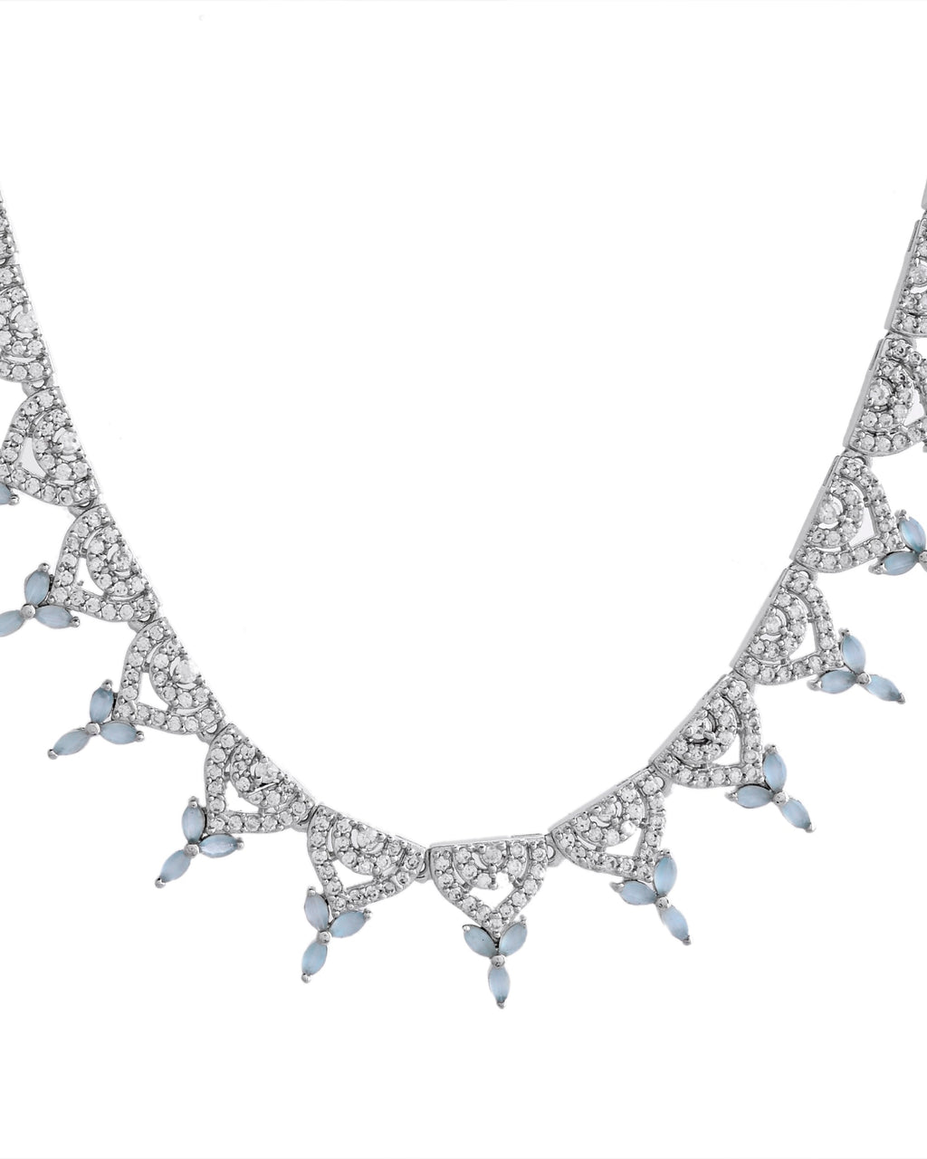 VOJ Silver Plated Mint Green Stone AD Necklace And Earrings Set