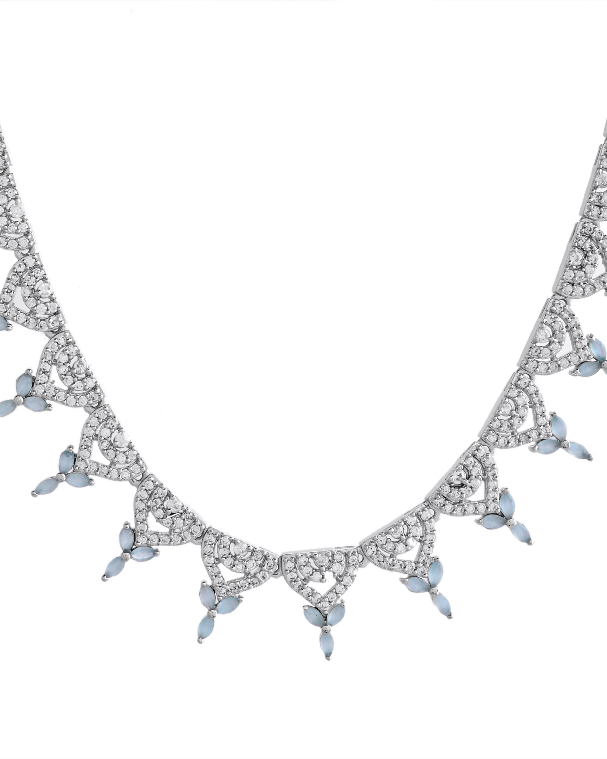 VOJ Silver Plated Mint Green Stone AD Necklace And Earrings Set