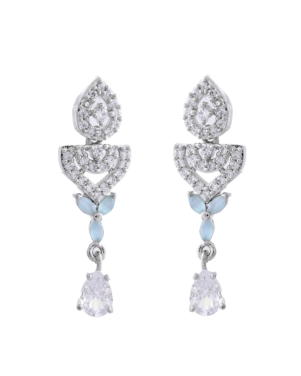 VOJ Silver Plated Mint Green Stone AD Necklace And Earrings Set