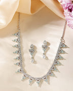 VOJ Silver Plated Mint Green Stone AD Necklace And Earrings Set