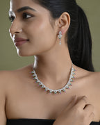 VOJ Silver Plated Green And Pink Stone AD Necklace And Earrings Set