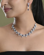 VOJ Silver Plated Dark Blue Stone Circular AD Jewellery Set