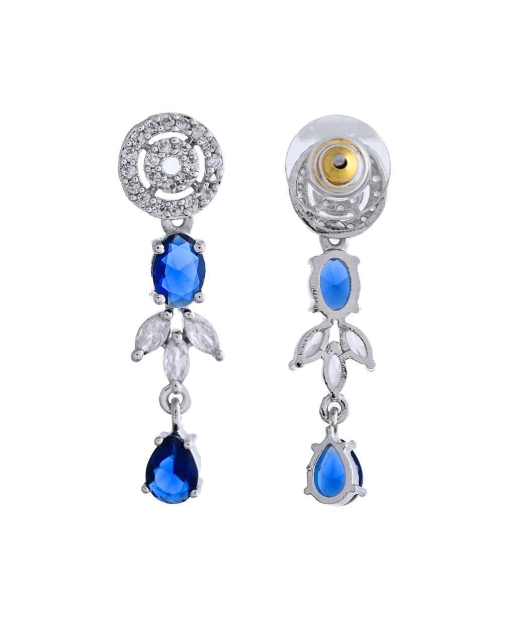 VOJ Silver Plated Dark Blue Stone Circular AD Jewellery Set