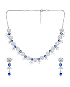 VOJ Silver Plated Dark Blue Stone Circular AD Jewellery Set