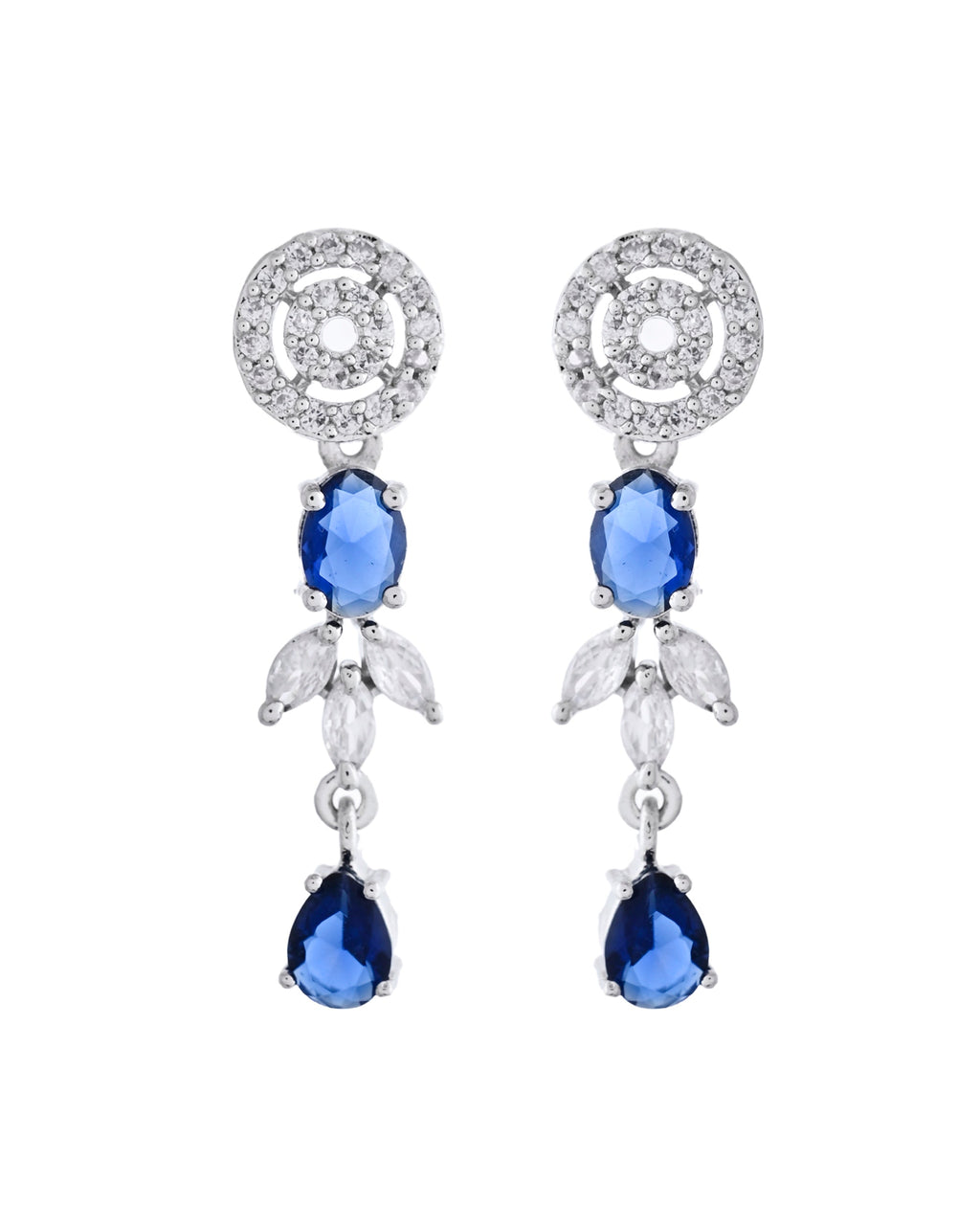 VOJ Silver Plated Dark Blue Stone Circular AD Jewellery Set