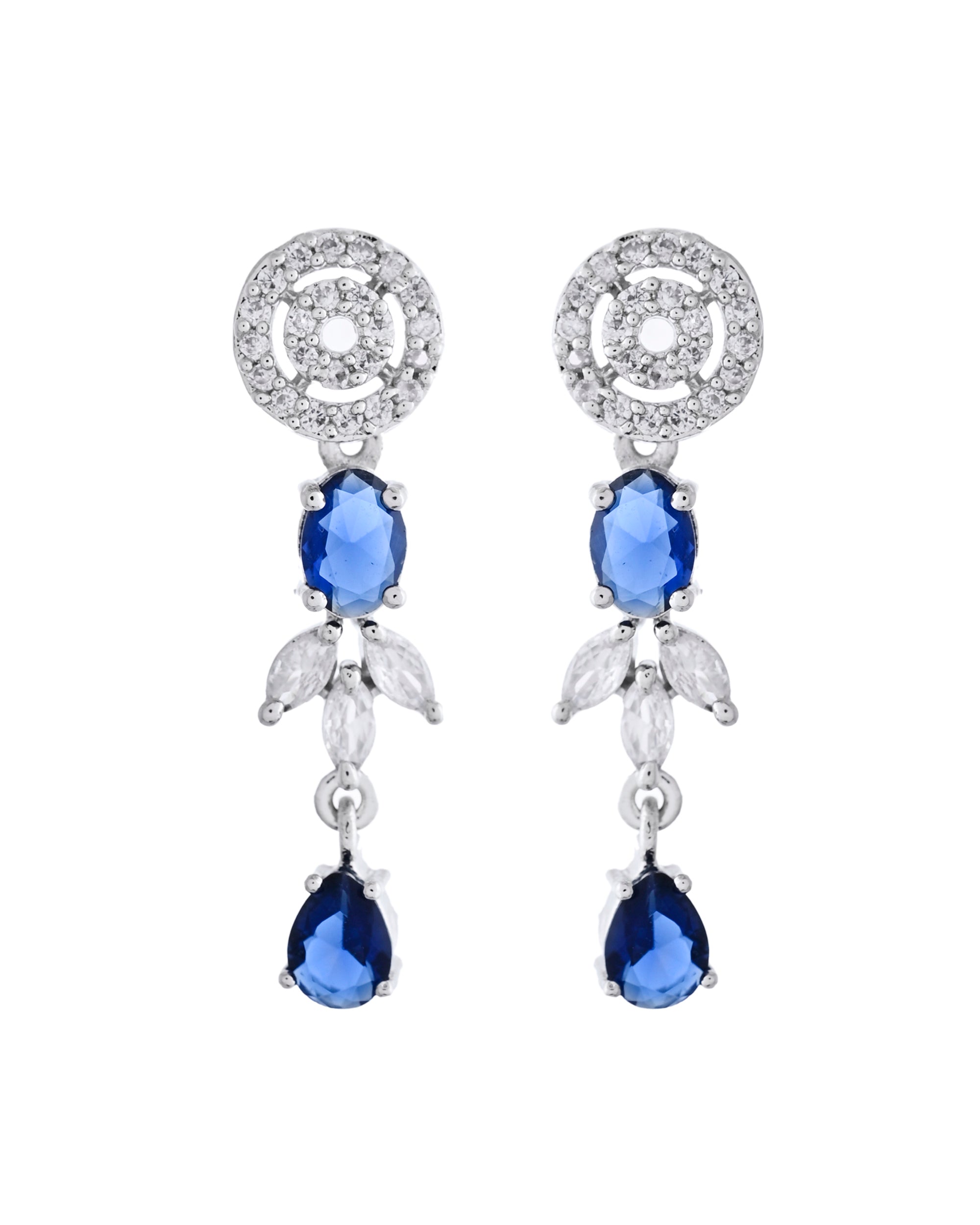 VOJ Silver Plated Dark Blue Stone Circular AD Jewellery Set