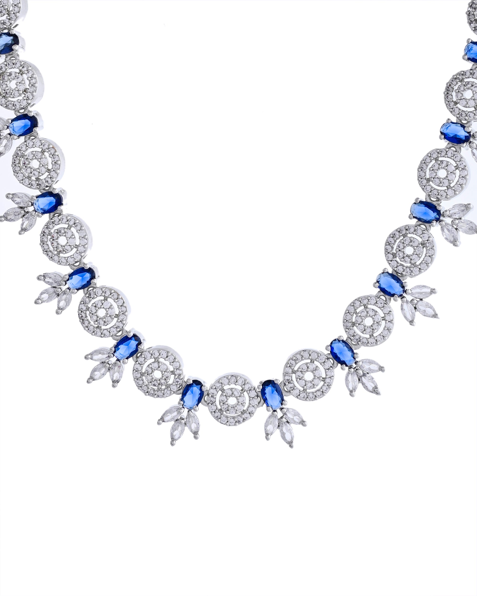 VOJ Silver Plated Dark Blue Stone Circular AD Jewellery Set