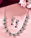 VOJ Silver Plated Dark Blue Stone Circular AD Jewellery Set
