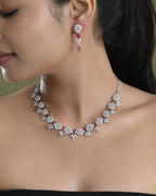 VOJ Silver Plated Pink Stone Circular AD Jewellery Set