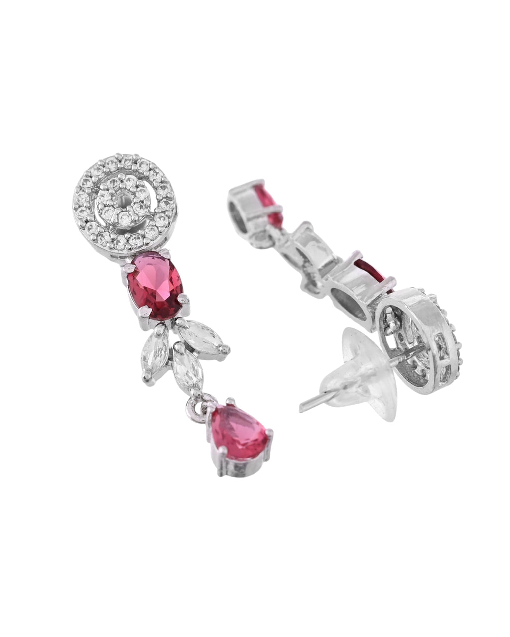 VOJ Silver Plated Pink Stone Circular AD Jewellery Set