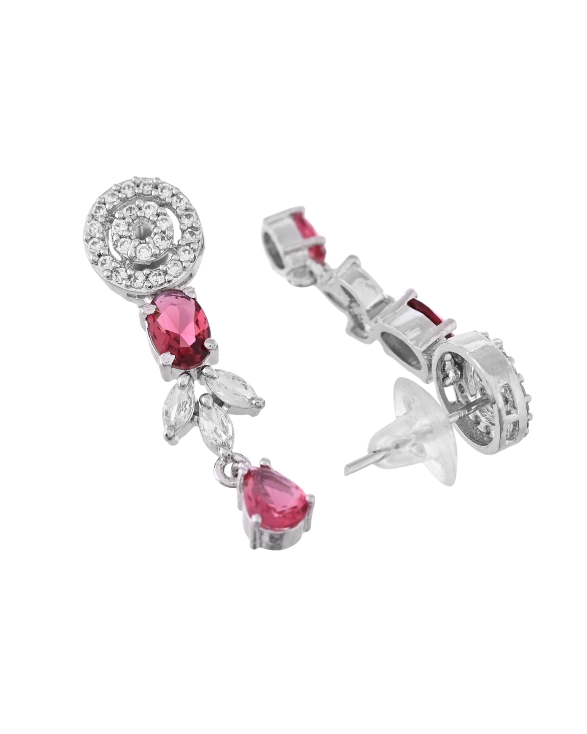 VOJ Silver Plated Pink Stone Circular AD Jewellery Set